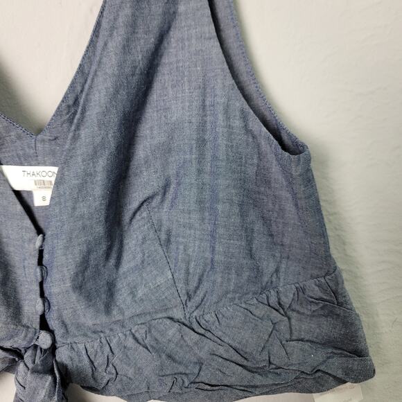 Thakoon Collective Chambray Ruffle Crop Top $190 size 8 - Picture 6 of 8